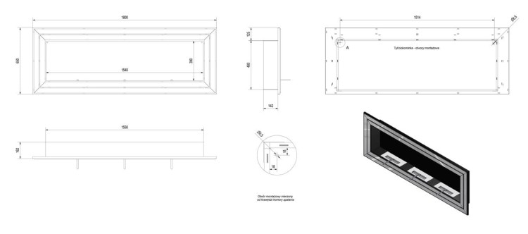 Biokominek Juliet 1800x650 z certyfikatem TUV