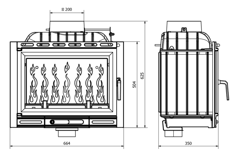 Kominek KAWMET W13A (11,5 kW) ECO rysunek techniczny i wymiary