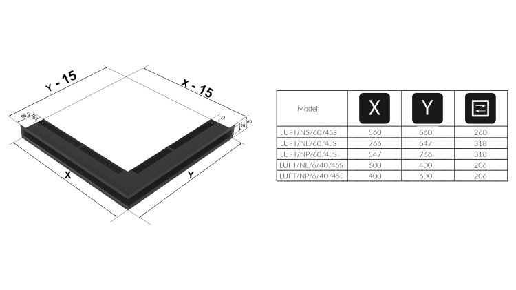 LUFT 45S narożny szlif 56x56x6