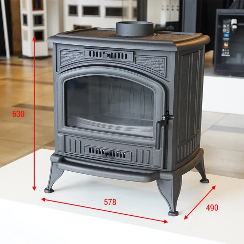 Piec żeliwny Koza K6 fi 130 z płaszczem wodnym z wymiarami