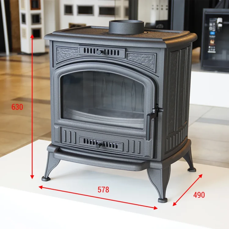 Piec żeliwny Koza K6 fi 130 z płaszczem wodnym z wymiarami