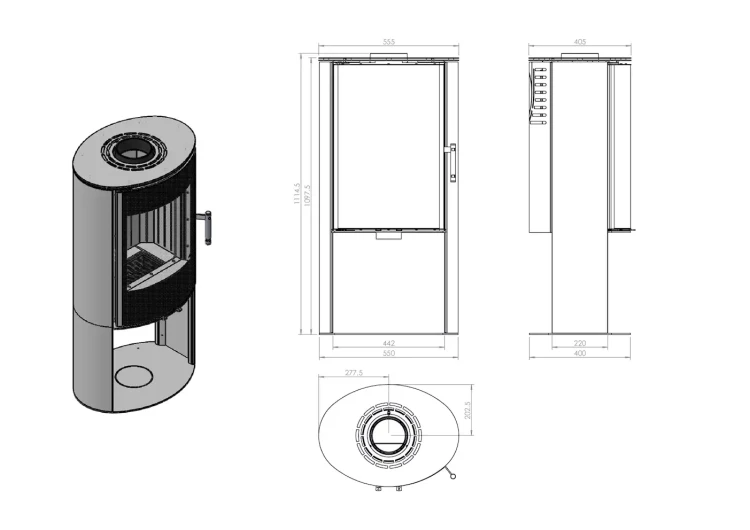 Ryusunek techniczny pieca stalowego ELLISSE-SB.webp