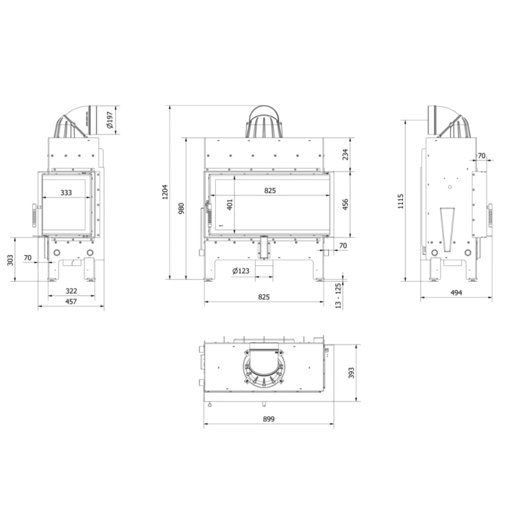 Kominek stalowy Floki L prawy -rysunek techniczny.webp