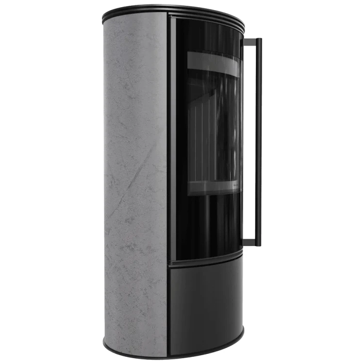 Piec Erik z ceramiką Gray Satin z czarnym wyłożeniem paleniska - bok.webp