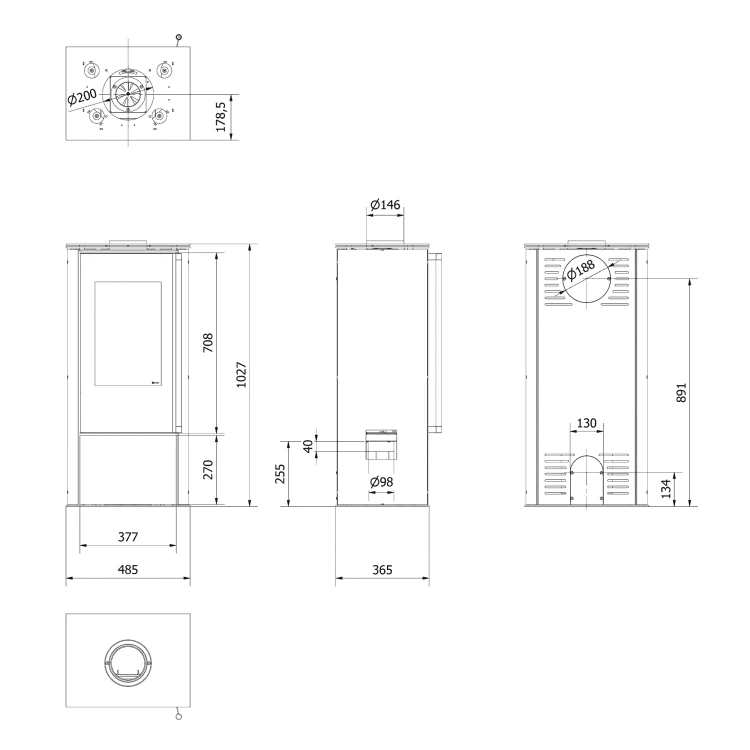 Piec stalowy HATI fi 150 5,5 kW - rysunek techniczny.webp