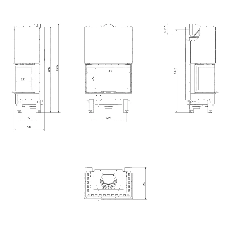 Kominek stalowy REGNOR 8 kW rysunek techniczny.webp