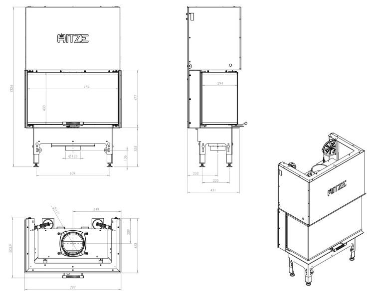Kominek Hitze HST 68x43.CG - wymiary i schemat