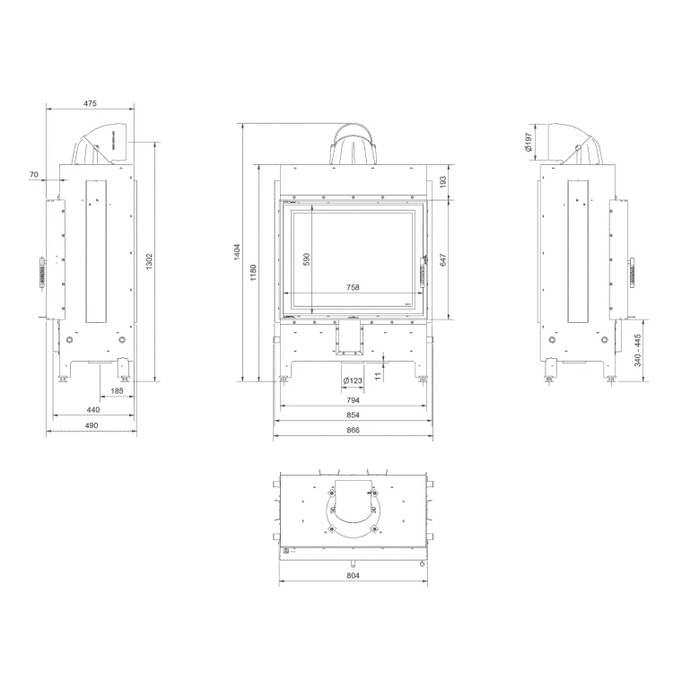 Kominek Lucy 15 kW rysunek techniczny