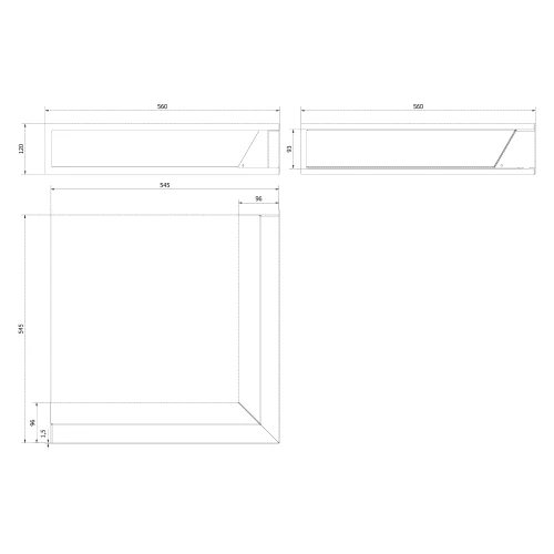 Luft narożny 560x560x120 czarny rysunek techniczny.webp