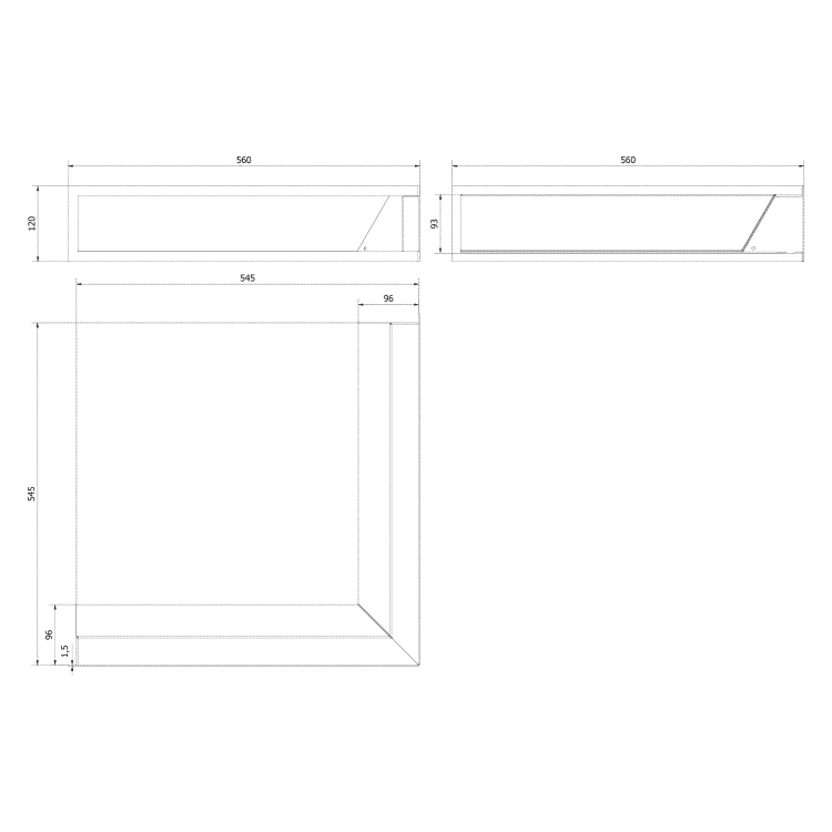 Luft narożny 560x560x120 czarny rysunek techniczny.webp