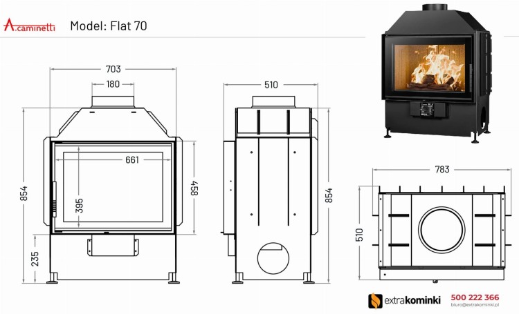 Kominek powietrzny stalowy Flat 70 rysunek techniczny.jpg