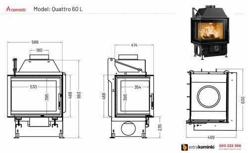 Kominek powietrzny stalowy QUATTRO 60 L lewy rysunek techniczny.jpg