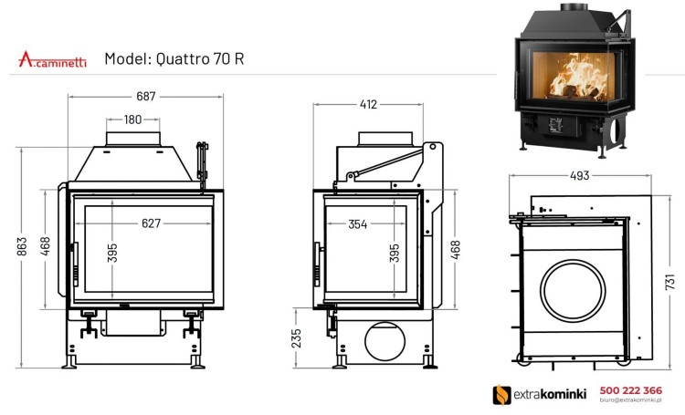 Kominek powietrzny stalowy QUATTRO 70 R prawy rysunek techniczny.jpg