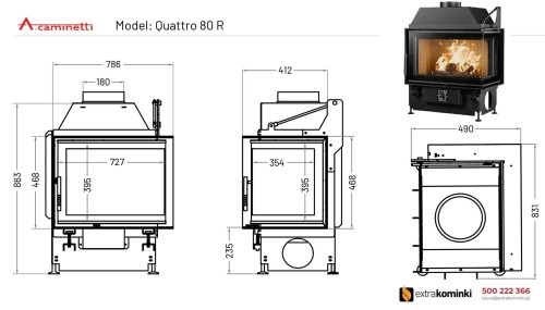 Kominek powietrzny stalowy Quattro 80 R prawy rysunek techniczny.jpg