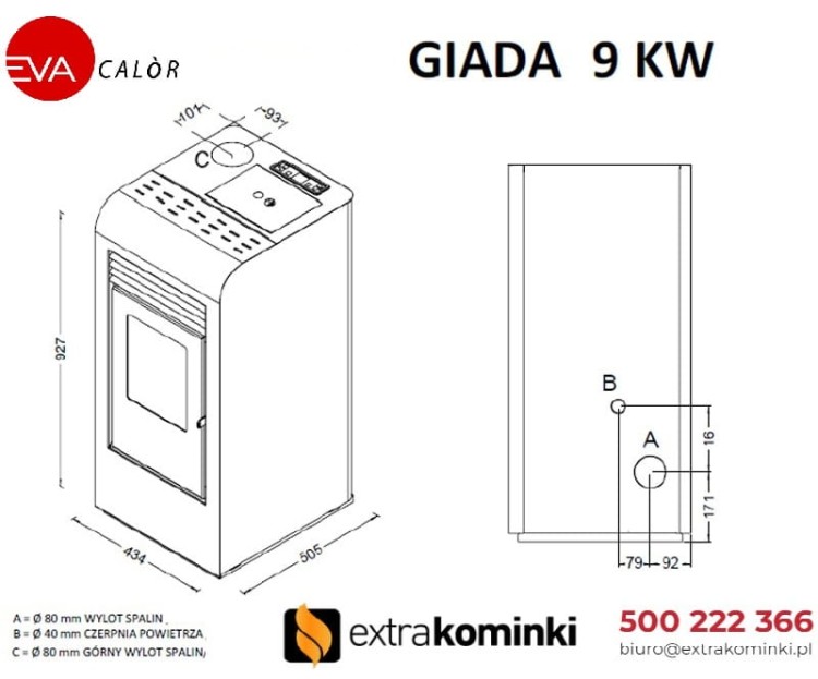 Piec na pellet Eva Calor Giada 9 kW z nadmuchem rysunek wymiarowy.jpg
