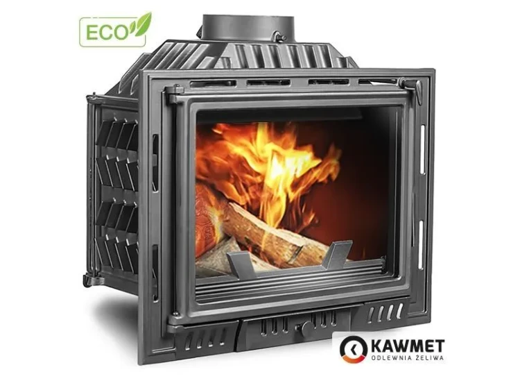 Kominek żeliwny Kawmet W6 ECO 10,1 kW lewy bok wizualizacja ognia