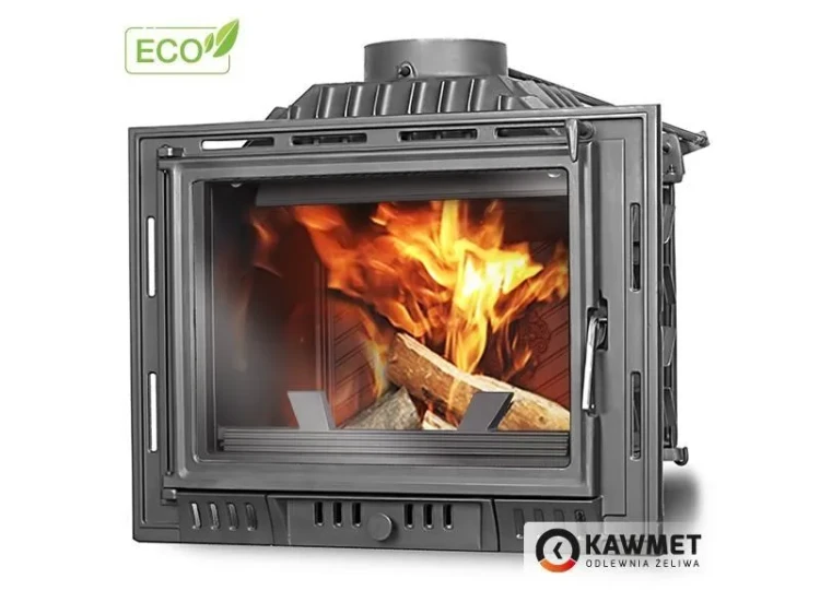 Kominek żeliwny Kawmet W6 ECO 10,1 kW prawy bok wizualizacja ognia