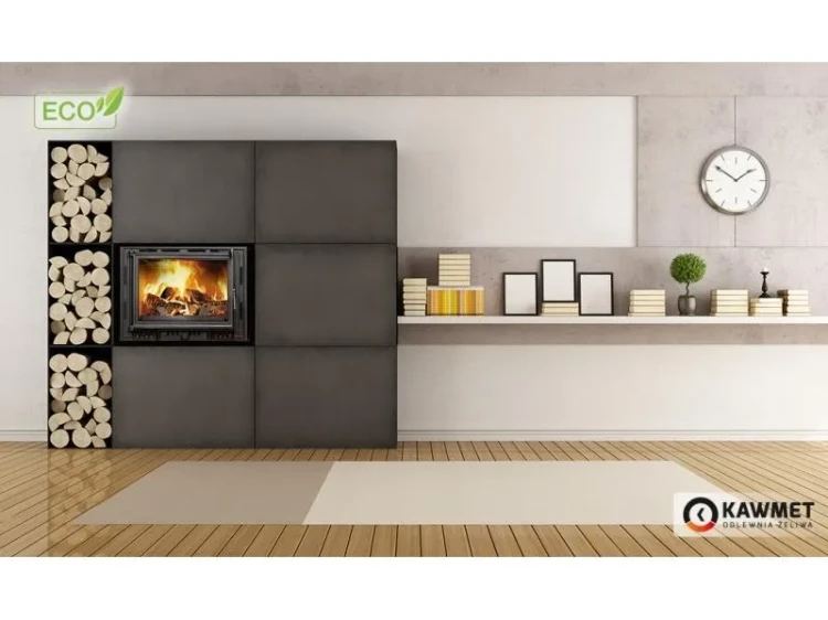 Kominek żeliwny Kawmet W6 ECO 10,1 kW wizualizacja w pomieszczeniu