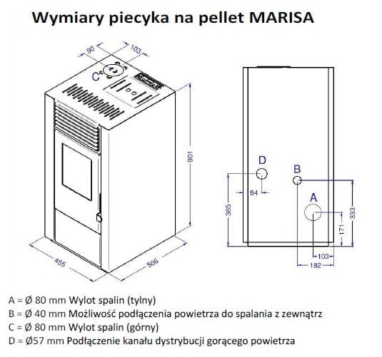 Piec na pellet Eva Calor Marisa 9 kW Slim z DGP rysunki wymiarowe.jpg