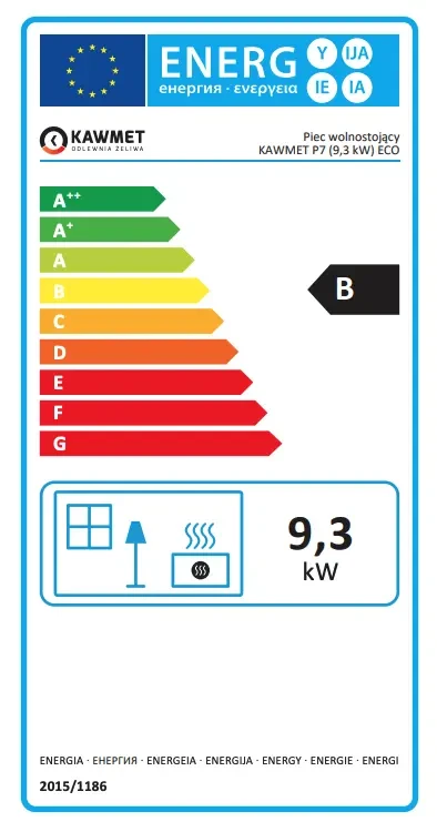 Etykieta energetyczna piecyka Kawmet P7 9,3 kW