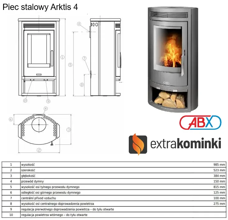 Piec stalowy Arktis 4 rysunek wymiarowy.webp