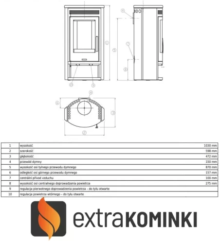 Piec stalowy Arktis 6 rysunek wymiarowy.webp