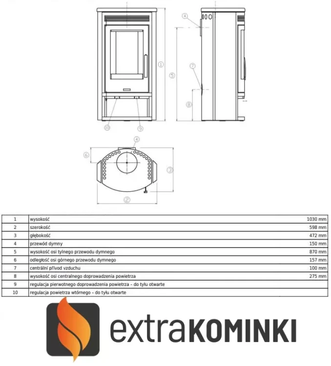 Piec stalowy Arktis 6 rysunek wymiarowy.webp
