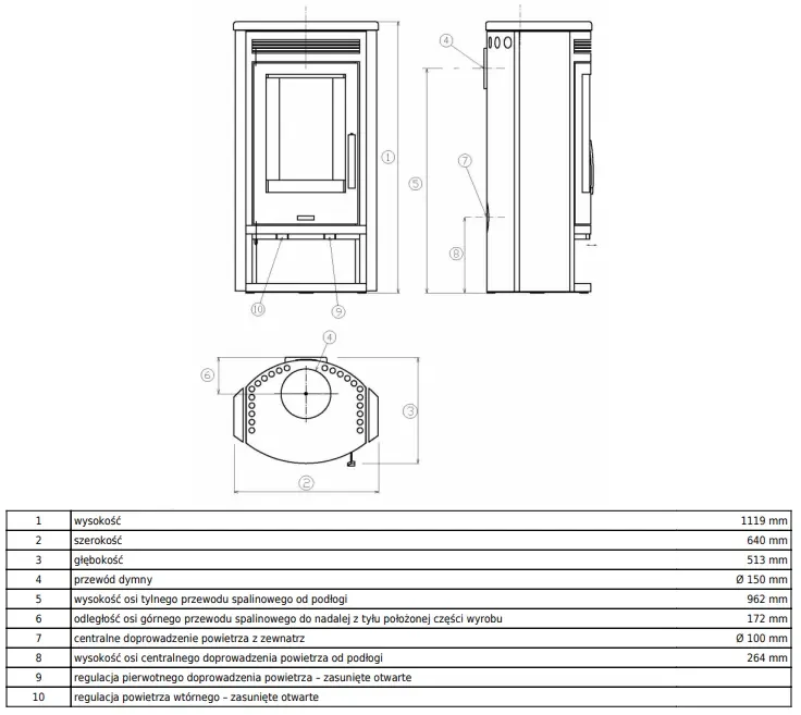 Piec stalowy Arktis 8 rysunek wymiarowy.webp