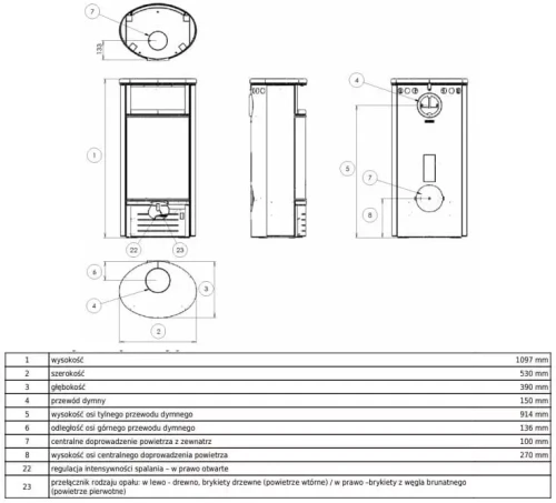 Piec stalowy Atlantik 5 rysunek wymiarowy.webp