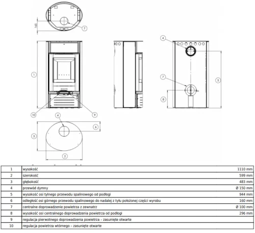 Piec stalowy Atlantik 7 rysunek wymiarowy.webp