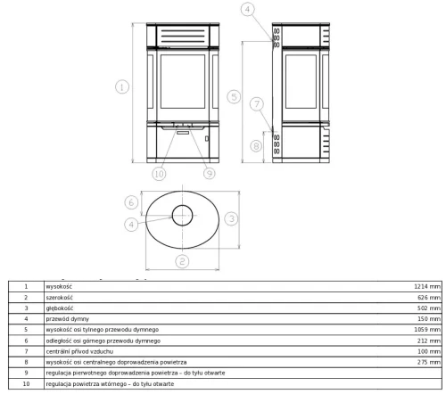 Piec stalowy Atrium 7 rysunek wymiarowy.webp