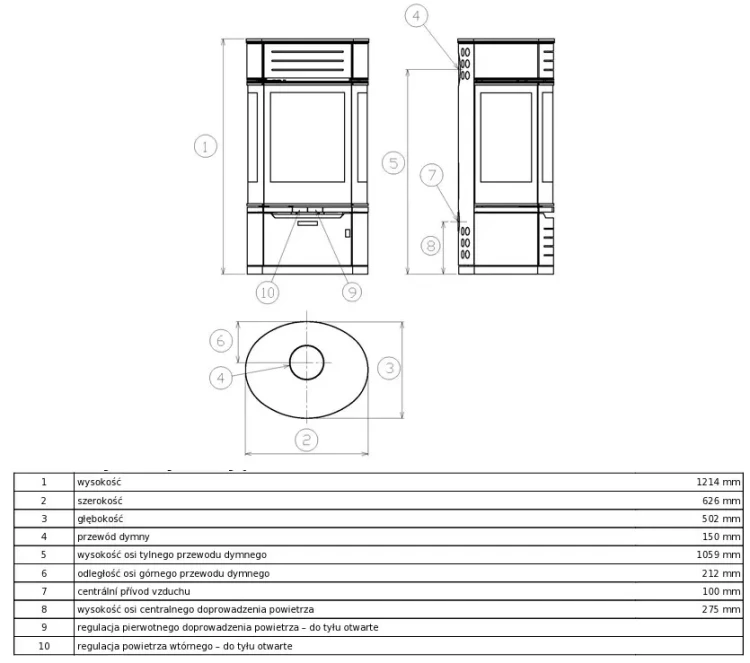 Piec stalowy Atrium 7 rysunek wymiarowy.webp