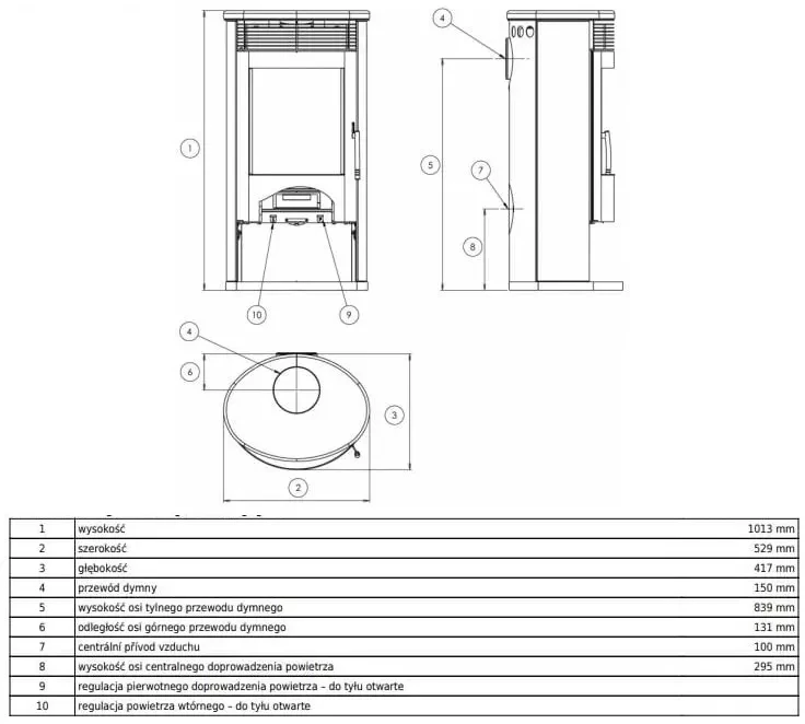 Piec stalowy Tartu 5 - rysunek wymiarowy.webp