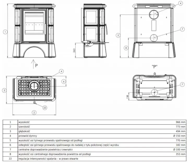 Piec kaflowy Bavaria Exclusive Cokół Kaflowy - rysunek wymiarowy.webp