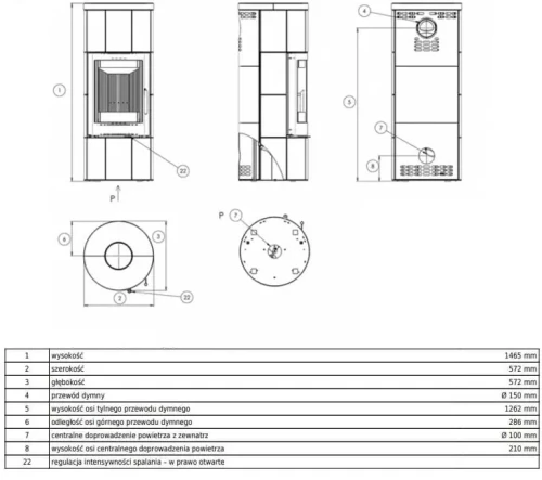 Piec kaflowy Galie - rysunek wymiarowy.webp