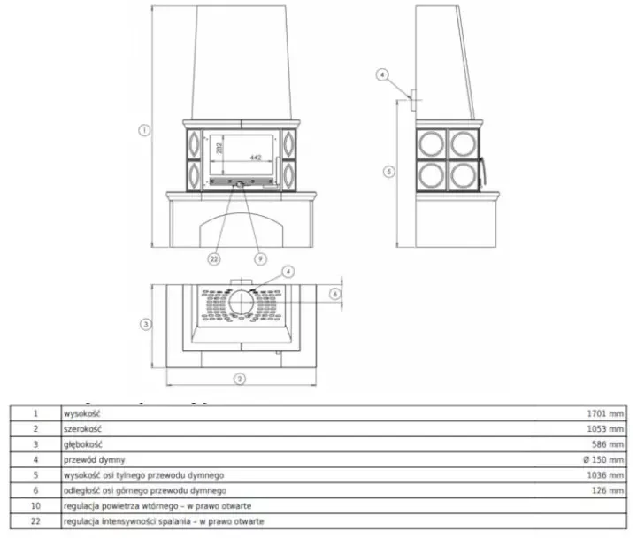 Piec kaflowy Lombardia - rysunek wymiarowy.webp