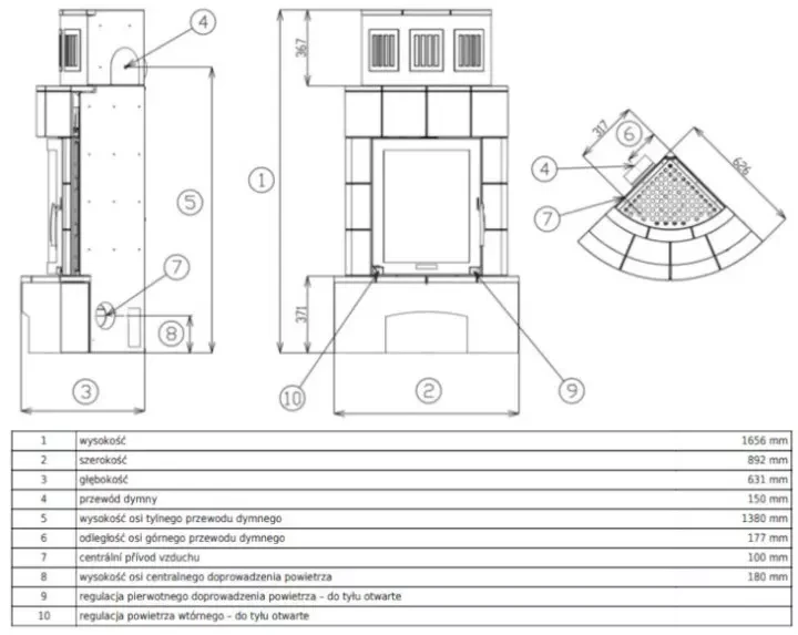 Piec kaflowy Normandia - rysunek wymiarowy.webp