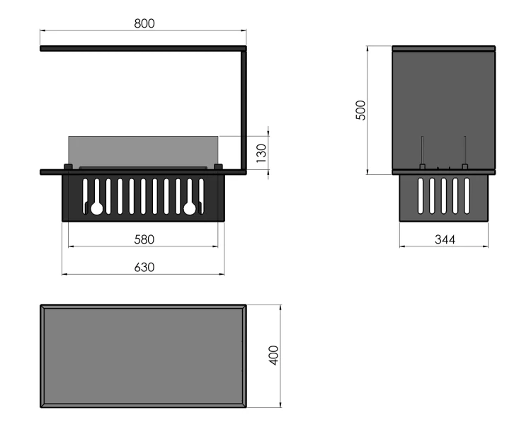 Kominek parowy Invapo U800 rysunek wymiarowy.webp