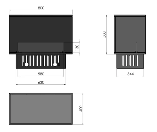 Kominek parowy narożny Invapo Corner 800 Lewy - rysunek wymiarowy.webp