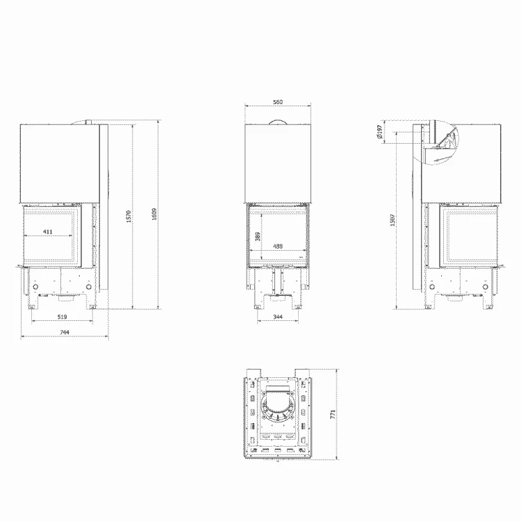 Kominek Regnor 500 500 - rysunek wymiarowy.webp