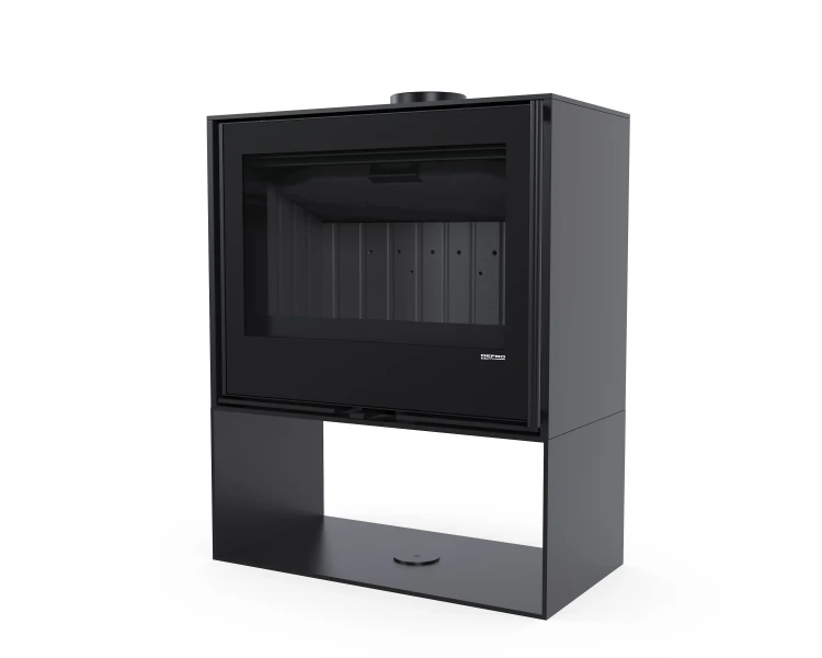 Piec stalowy Cuben S z czarnym wyłożeniem i czarną klamką.webp