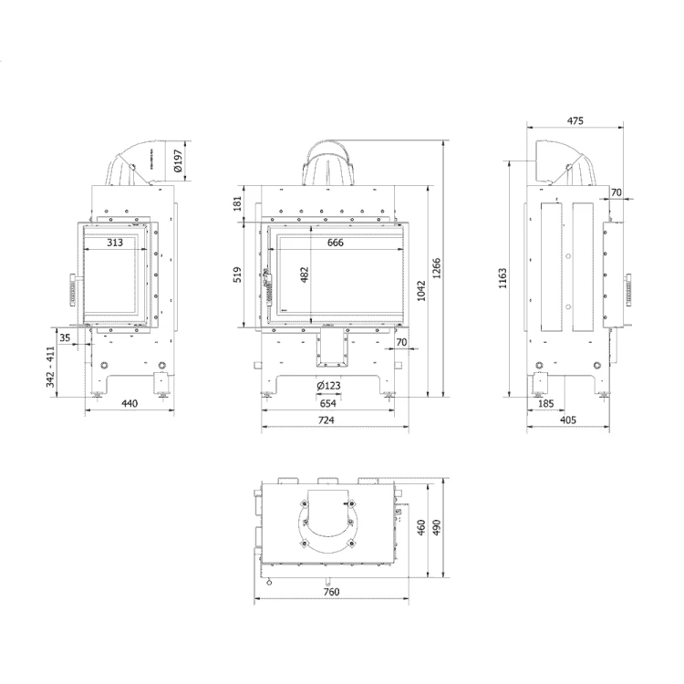 Wymiary kominka Lucy 12 Prawy