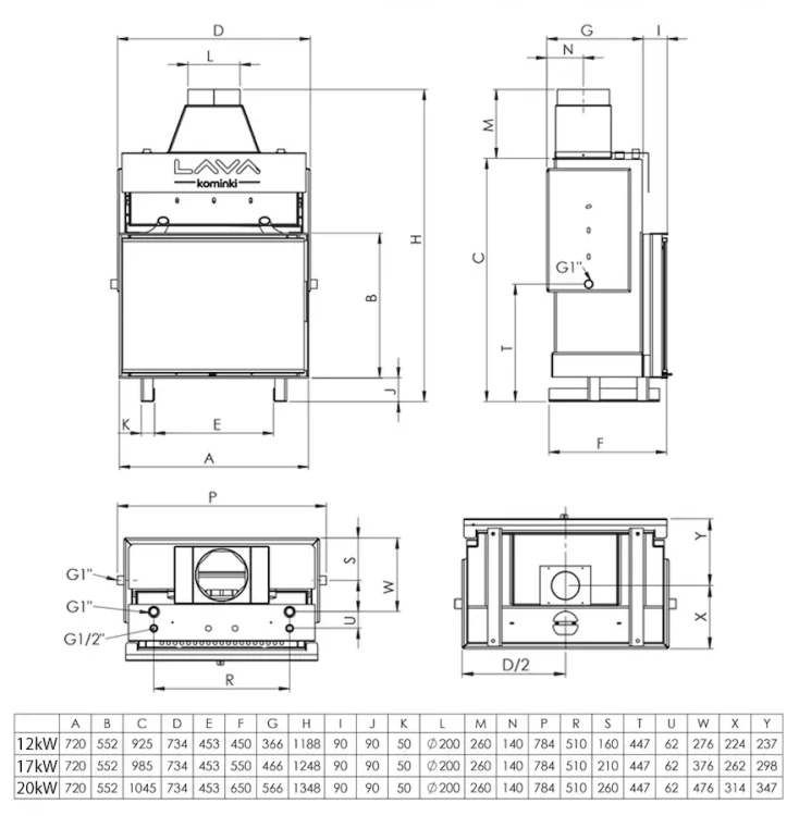 Wymiary Termokominka Lava TKL Base 12