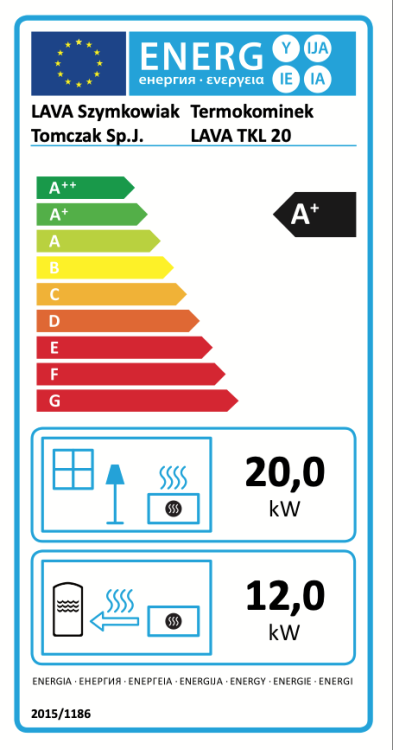 Etykieta energetyczna Lava TKL Base 20 kW układ zamknięty