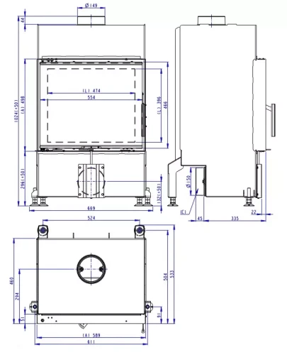 Rysunek wymiarowy kominka Heat 4G 59.50.04.webp