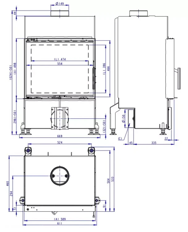 Rysunek wymiarowy kominka Heat 4G 59.50.04.webp