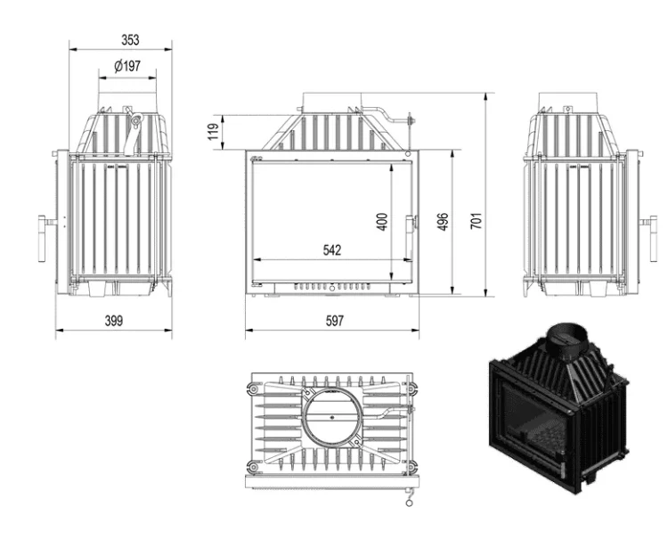 Schemat i wymiary kominka Maja 8
