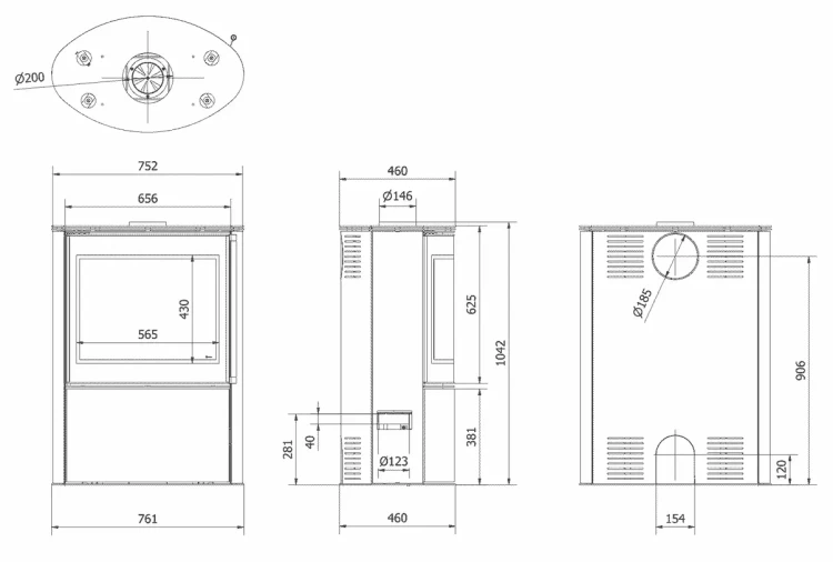 Rysunek techniczny pieca stalowego Bjorn
