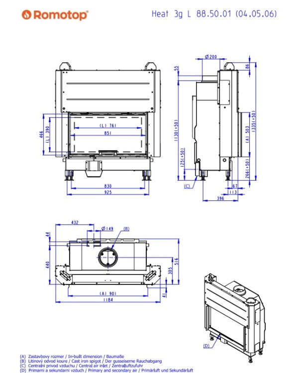 Kominek stalowy Romotop Heat 3G L 88.50.04 z gilotyną - wymiary.jpg