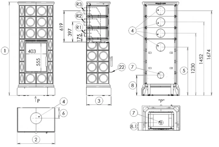 Wymiary i schemat pieca ABX Venezia XL